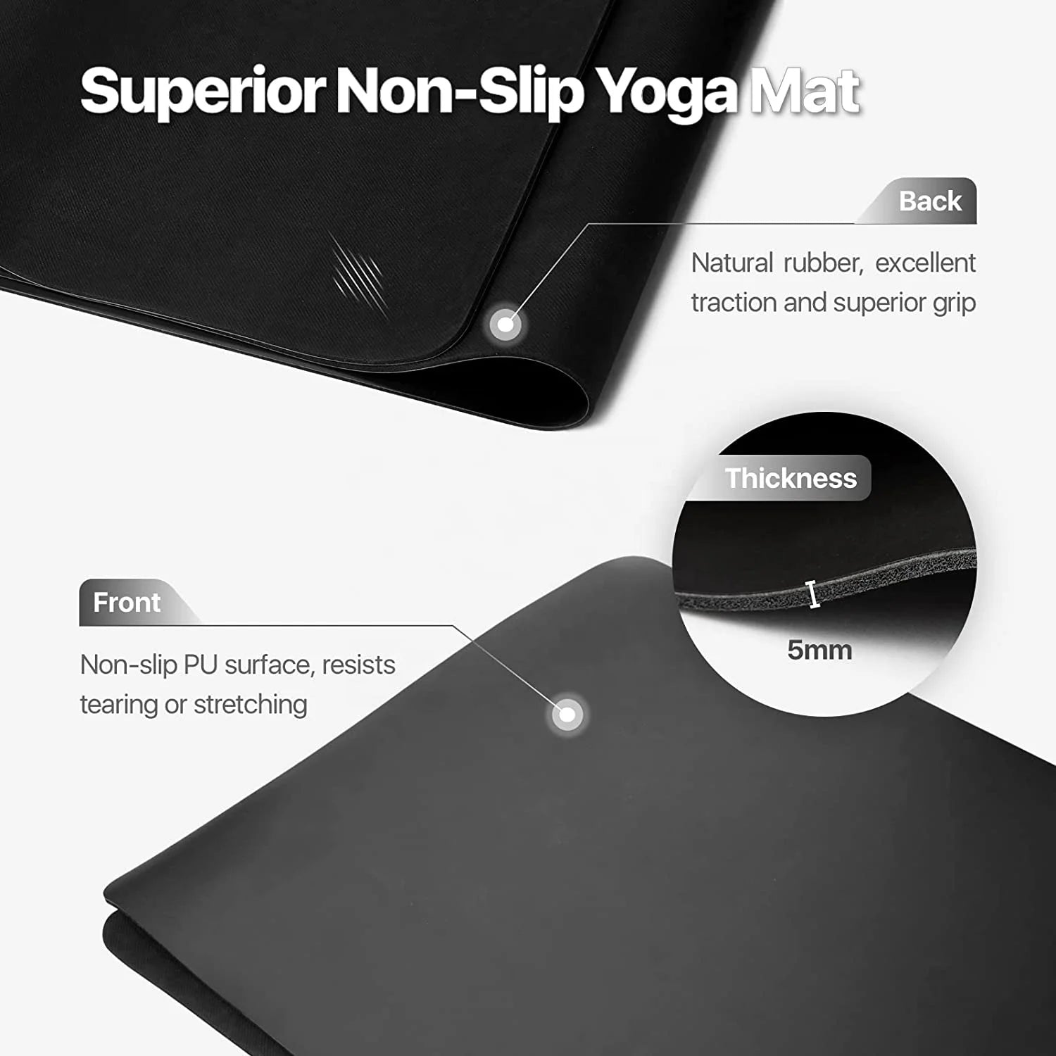 Wholesale Eco Friendly Gym Custom Print Non Slip Pu Yoga Mat 4Mm 5Mm Custom Natural Rubber Pu Yoga Mat